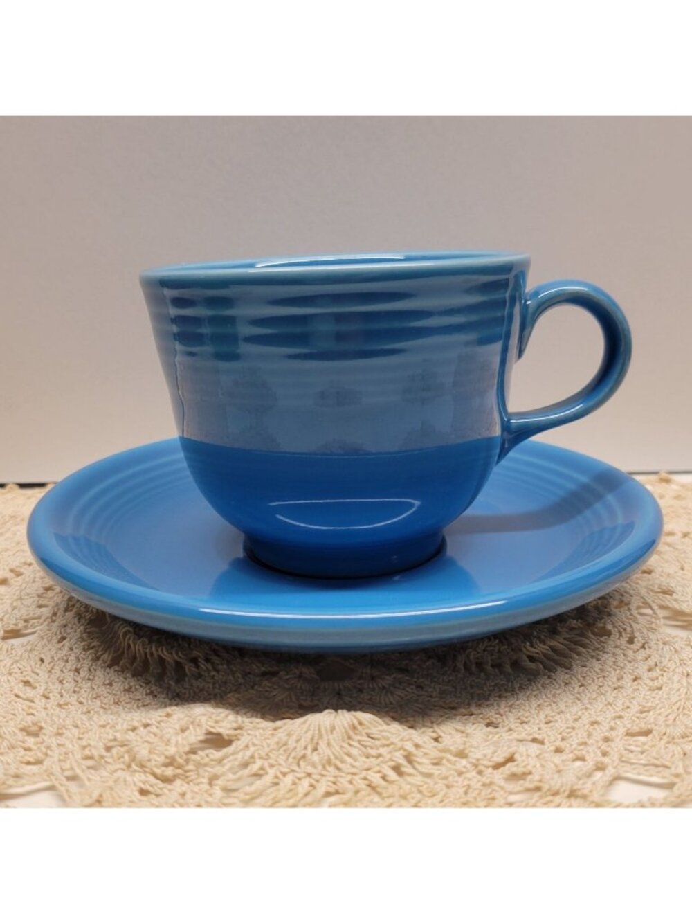 Fiesta Blue Ring Handle Teacup & Saucer Set HLC Fiestaware